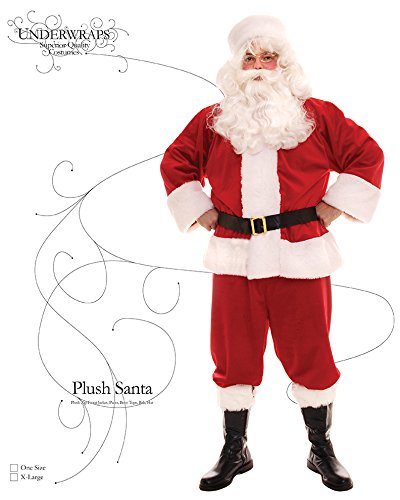 Underwraps Men's Plus-Size Plush Santa, Red/White/Black, XX-Large