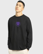 Bewakoof MenS Graphic Print Black Round Neck Full Sleeve Oversized T-Shirt