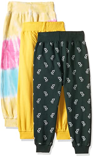T2F Girls Regular Fit Printed Cotton Joggers Track Pants (Pack of 3)