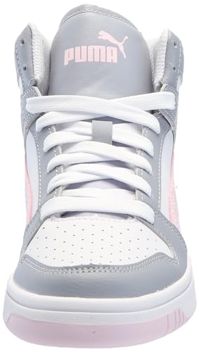 PUMA Rebound Layup Mid Sneaker, White-Gray Fog-Whisp of Pink, 5 US Unisex Big Kid