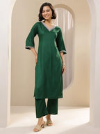 Libas Womens Woven Design Viscose Straight Kurta With Trousers