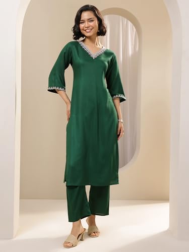 Libas Womens Woven Design Viscose Straight Kurta With Trousers