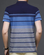 EYEBOGLER Mens Designer Half Sleeves Polo Neck Striped T-Shirt Blue