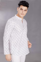 Divisive MenS Pure Cotton Relaxed Fit Printed Short Kurta (Dkrt445_Xl_White)