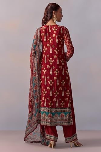 ANNI DESIGNER Womens Rayon Viscose Straight Printed Kurta with Pant & Dupatta (Malta RED_XL_Red_X-Large)