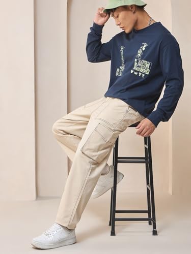 Bewakoof MenS Solid Oversized Fit Cotton Blend Cargo Pants