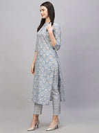 ANNI DESIGNER Womens Cotton Blend Straight Printed Kurta with Pant (Babita Grey-NW_S_Grey_Small)