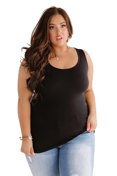 SHAPERX Womens Performance Scoopneck Tank Top Plus Size Pack of (5XL, Black) 5