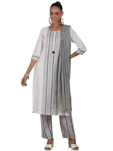 Libas Womens Printed Cotton Blend Straight Kurta With Trousers And Dupatta