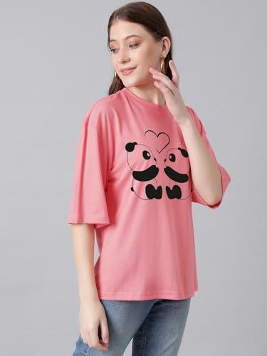 KOTTY Womens Cotton Blend Printed Oversized T-Shirts