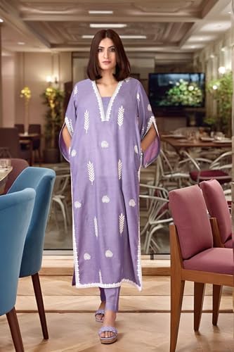 ANNI DESIGNER Womens Rayon Viscose Printed Pakistani Kurta with Pant Set (Vastarpur Purple_S_Purple_Small)