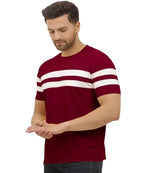 LookMark Mens Combo Cotton Blend Sky Blue & Maroon Color Printed Striped Polo Tshirt(MT04-MT09)