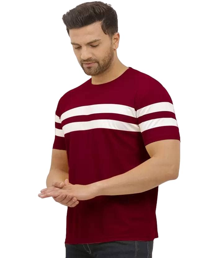 LookMark Mens Combo Cotton Blend Sky Blue & Maroon Color Printed Striped Polo Tshirt(MT04-MT09)