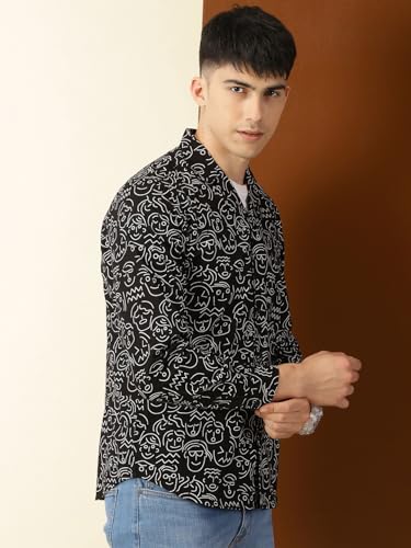 Thomas Scott Mens 100% Cotton Printed Regular Fit Casual Shirt - Black