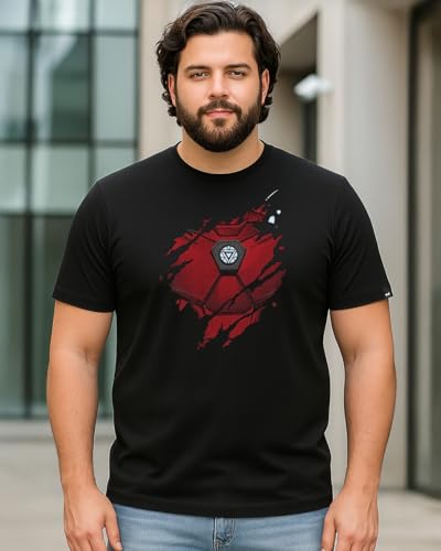 Bewakoof Official Marvel Merchanidse Mens Graphic Printed Regular Fit Half Sleeve Round Neck Cotton Plus Size T-Shirt_340234_Bl