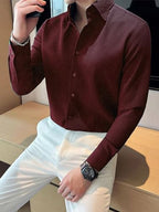 Greciilooks MenS Formal Button Down Shirt  Slim Fit Office Wear ShirtS For Men | Textured Long Sleeve Cotton Blend | Business