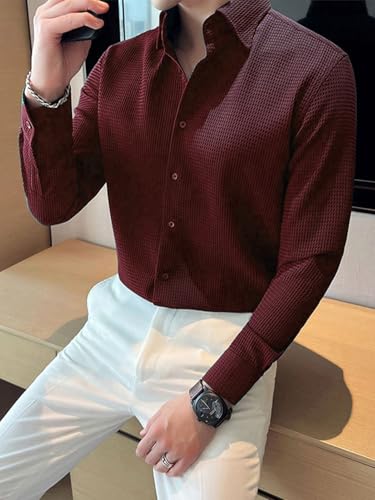 Greciilooks MenS Formal Button Down Shirt  Slim Fit Office Wear ShirtS For Men | Textured Long Sleeve Cotton Blend | Business