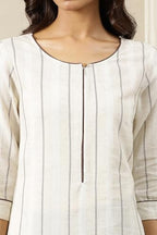 Aurelia Women?? Striped Straight Cotton Blend Kurta | Lightweight Round Neck Kurta For Women Cotton | Yarn Dyed Kurta For Women | Soft & Breathable Regular Fit Kurta For Women