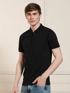 Dennis Lingo Mens Black Solid Polo Neck Half Sleeves Regular Fit T-Shirts (Dlmtsw23091_Bk, Black, M)