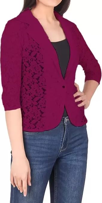 PRIMAH Womens Net Collar Shrug (Maroon, 2XL) 2