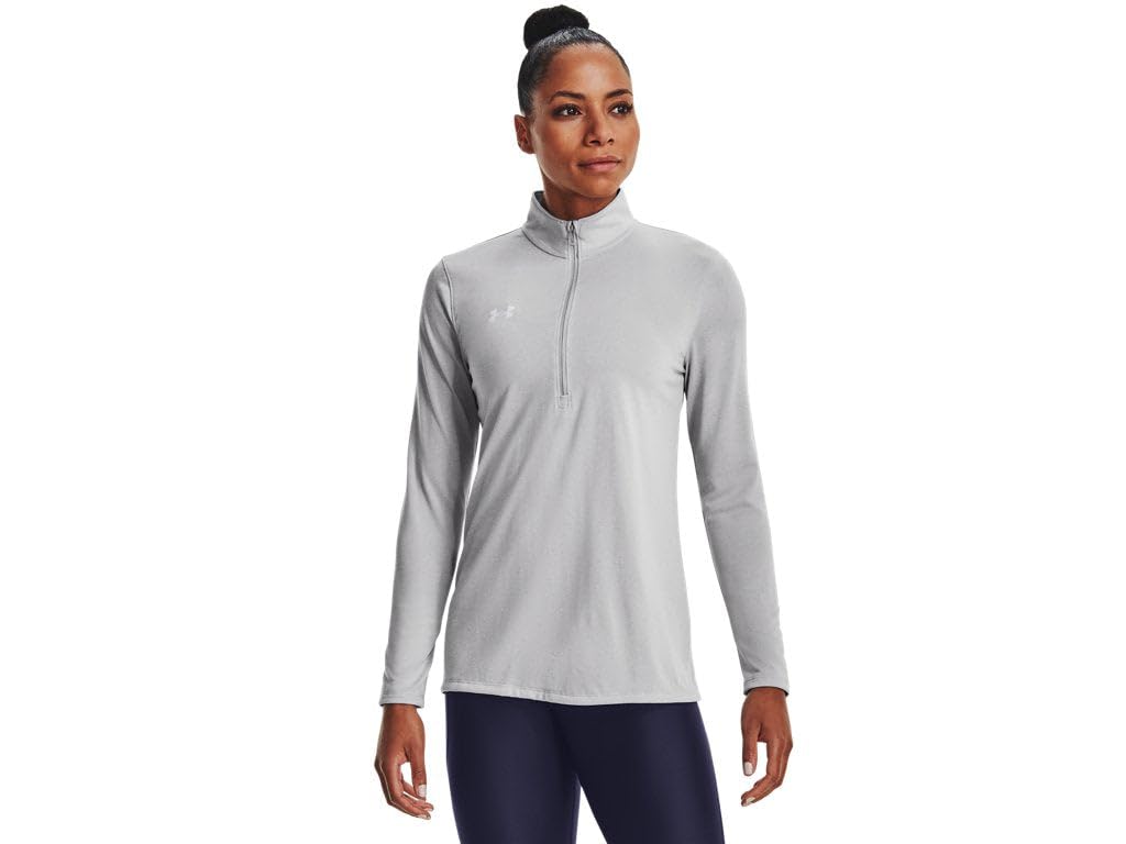 Under Armour Women's Team Tech Long Sleeve Half Zip, Mod Gray Light Heather-white, Large