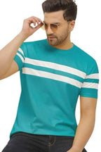 LookMark Mens Stylish Cotton Blend Printed Striped Polo Tshirt (Mt04-Xl, Regular Fit, Sky Blue)