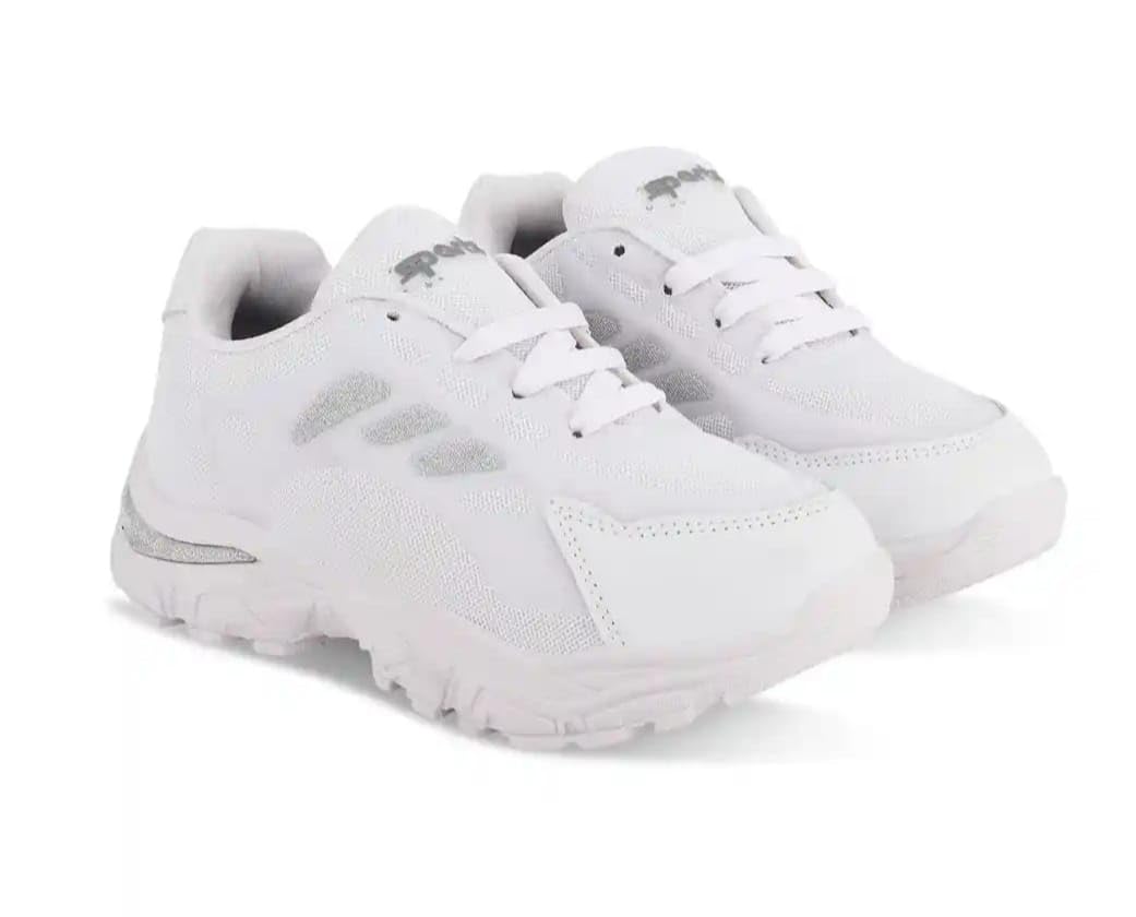 Kids Girls Sneakers, White and Purple, Athletic Sports Shoes for 5 to 10 Years (WHT, UK Footwear Size System, Little Kid, Numeri 1