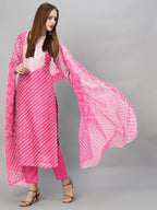 ANNI DESIGNER Womens Cotton Blend Straight Printed Kurta with Pant & Dupatta (Doremi Baby Pink_S_Baby Pink_Small)