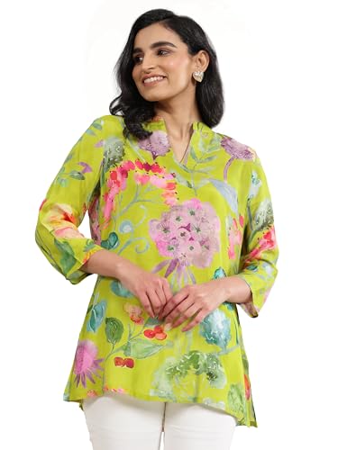 Libas WomenS Silk Blend Printed Straight Tunic Shirt (98193_Green_M)