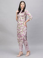 ANNI DESIGNER Womens Cotton Blend Straight Printed Kurta with Pant (Dafiya Purple_L_Purple_Large)