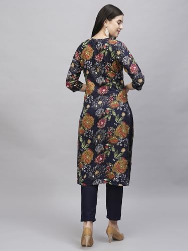 ANNI DESIGNER Womens Cotton Blend Straight Printed Kurta with Pant (Paajas Navy Blue_XXL_Navy Blue_XX-Large)