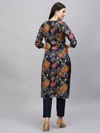 ANNI DESIGNER Womens Cotton Blend Straight Printed Kurta with Pant (Paajas Navy Blue_XXL_Navy Blue_XX-Large)