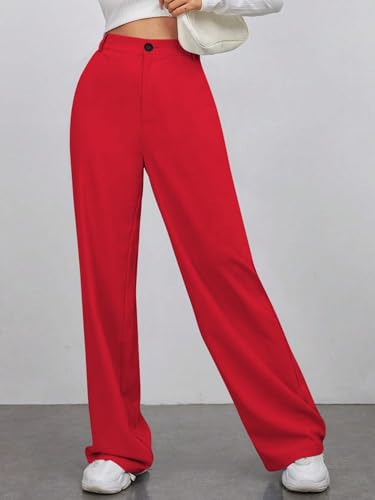 Toochki Womens Desk-to-Dinner Wide Leg 4-Way Stretch Formal Trousers (Flexi-Waist | Easy Care) Red