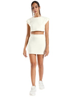 Nobero Women'S Cannoli Rebecca Popcorn Textured Co-Ord Set, Off White Popcorn Textured Co-Ord Set, Crop Top & Skirt Set, M