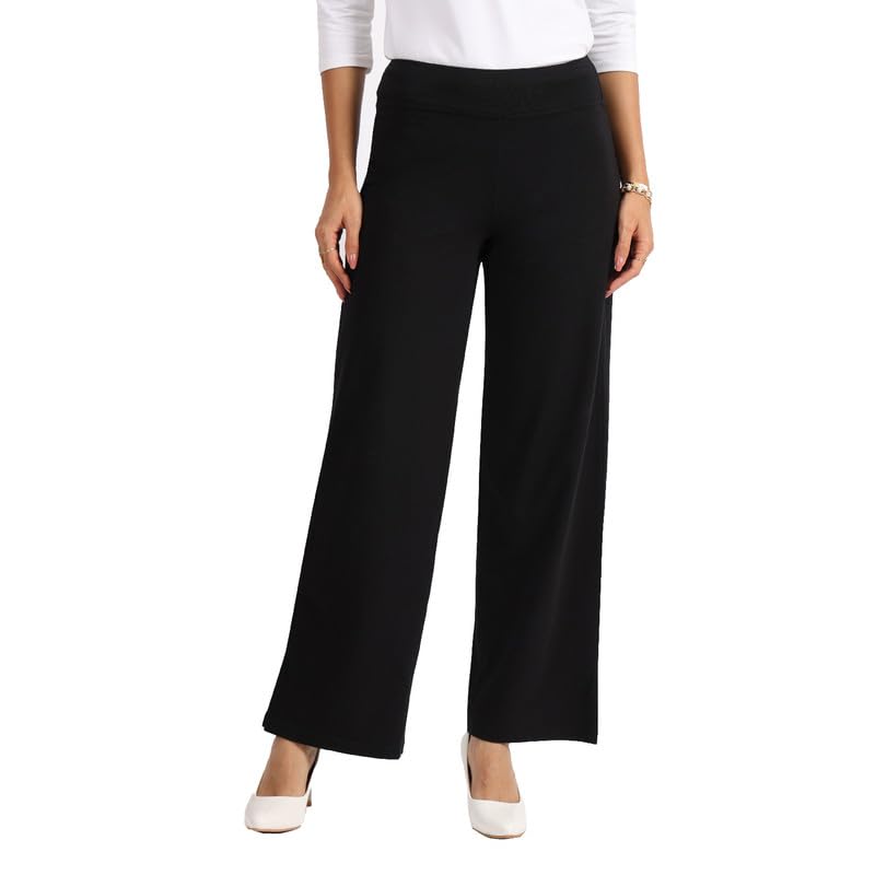 BlissClub AM:PM Cotton Wide Leg Pants - Lite,Regular Below 54, Cotton Pants, Wide Waistband, Slit at Hem, Side Pockets