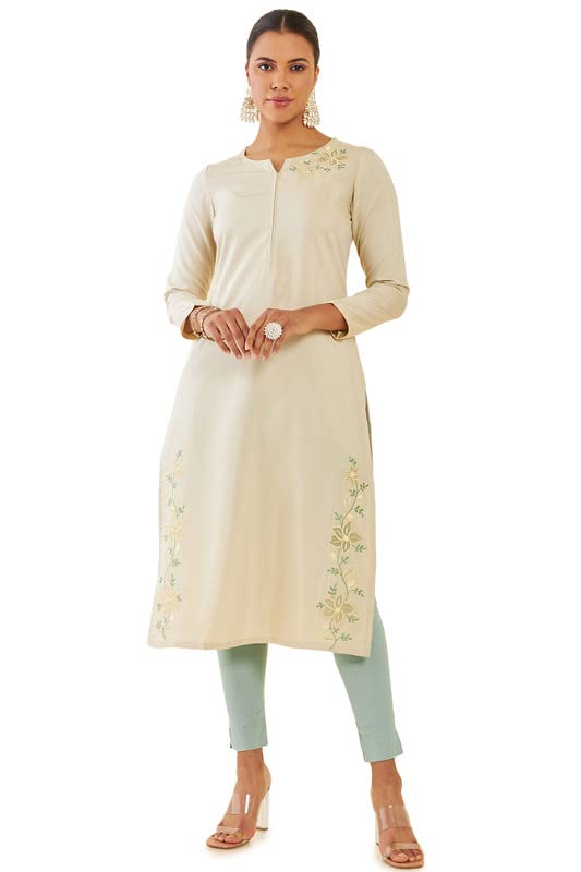 Soch Women Rayon Floral Embroiderey Kurta with Cutwork and Mirror Embellishments