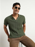 Nobero MenS Self Design Regular Fit Polo Shirt (1M-Twpo-R0013_Olive Green