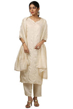 Soch Womens Off White Viscose Embroidered Suit Set With Sequins