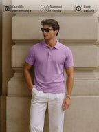 Nobero Men Cotton Solid Regular Fit Polo Shirt (1M-Twpo-R0002-Bl_Mauve Mist)