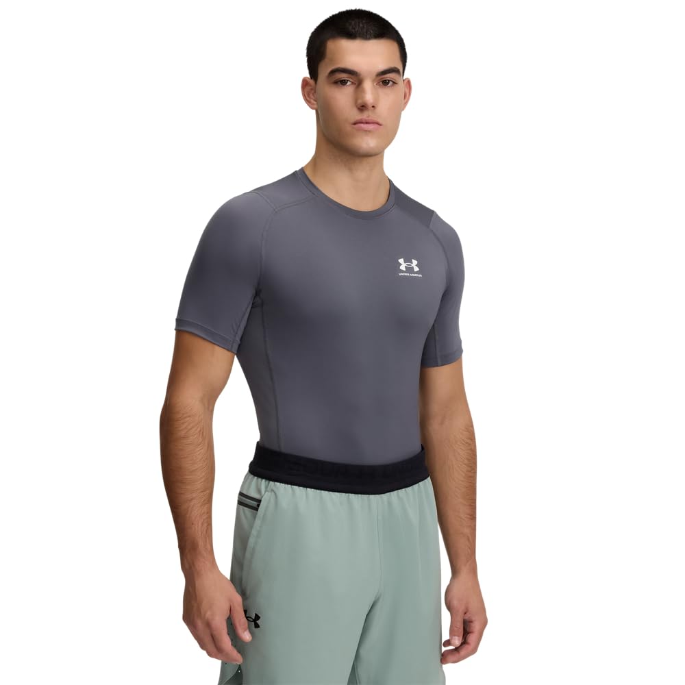 Under Armour Men's HeatGear Compression Short-Sleeve T-Shirt, Castlerock/White, M