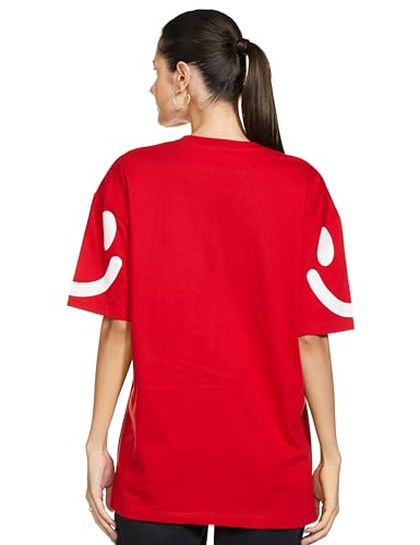 T2F Cotton Womens Solid Oversized Fit T-Shirt (WOM-DRP-TSRT-01_Red