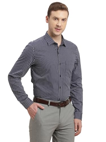 Turtle Men Pure Cotton Regular Fit Stripes Blue Formal Shirt