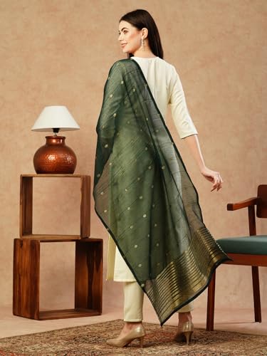 ANNI DESIGNER Womens Cotton Blend Embroidered Straight Kurta with Pant & Dupatta (KAJ50 Cream_XL_Cream_X-Large)