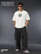 The Souled Store Oversized T-Shirt: Snake Game Men and Boys Short Sleeves Round Neck White Embroidered Applique Patch Casual Str