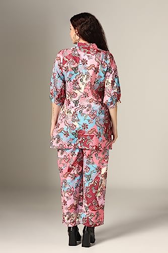 Leriya Fashion Regular Formal Floral Printed Rayon Western Co-Ord Set For Women(Available In 2Xl And 3Xl) (Lf-K-W1704&Tr797_Peac