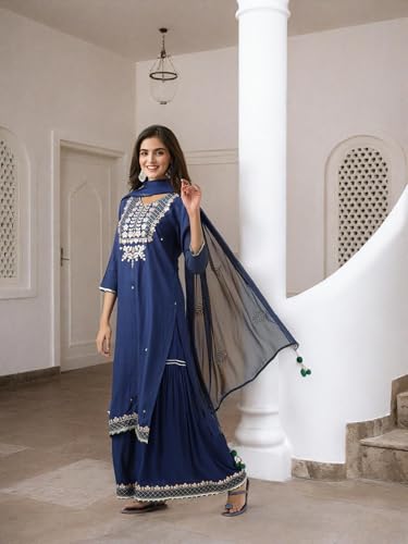 Ishin Gotta Patti Detail Straight Kurta With Sharara And Dupatta