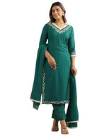 Libas Womens Woven Design Cotton Straight Kurta With Trousers And Dupatta