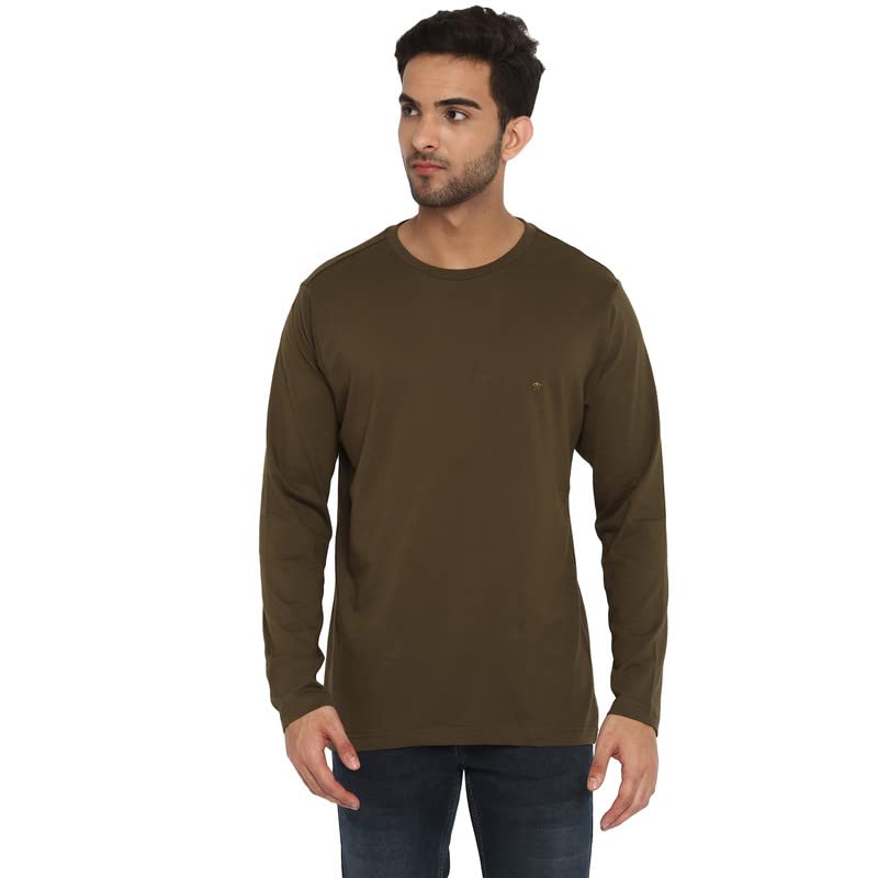 Turtle Men Essentials Brown Solid Round Neck T-Shirts
