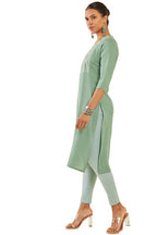 Soch Women Green Rayon Straight Kurta With Embroidered Yoke And Gota Patti Lace