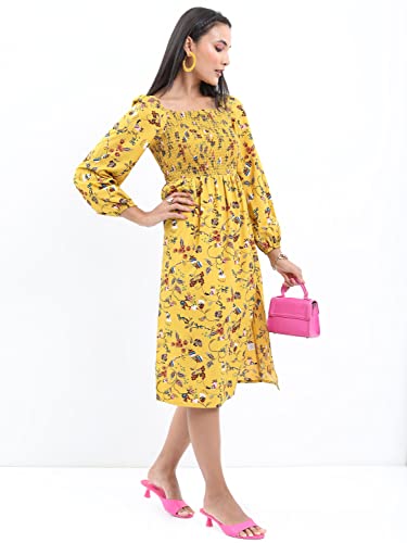 Ketch WomenS Polyester Classic Calf Length Casual Dress (Khj6000031 Yellow